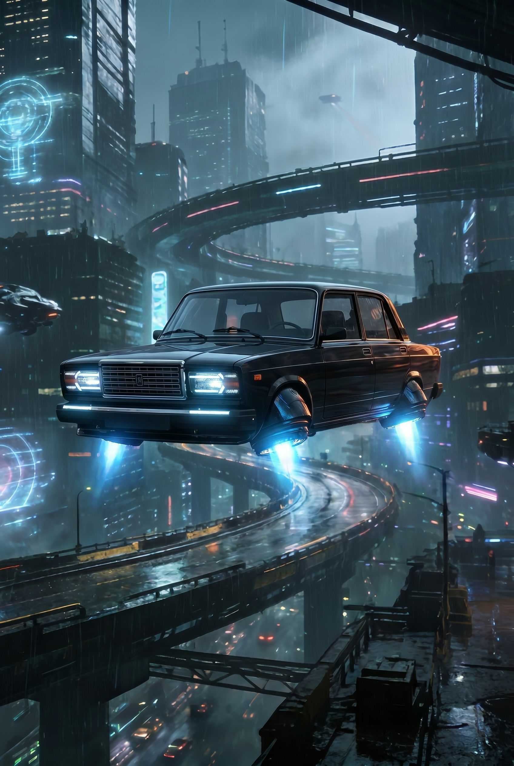 Vehicle cyberpunk flying asset variation