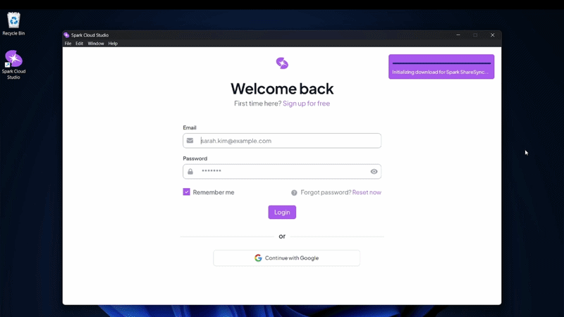 Spark ShareSync setup and download initialization